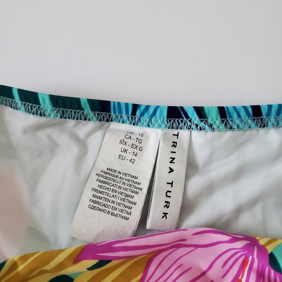 Trina Turk Pink and Yellow One Piece Swimsuit with Plunging V-neckline - Picture 6 of 7